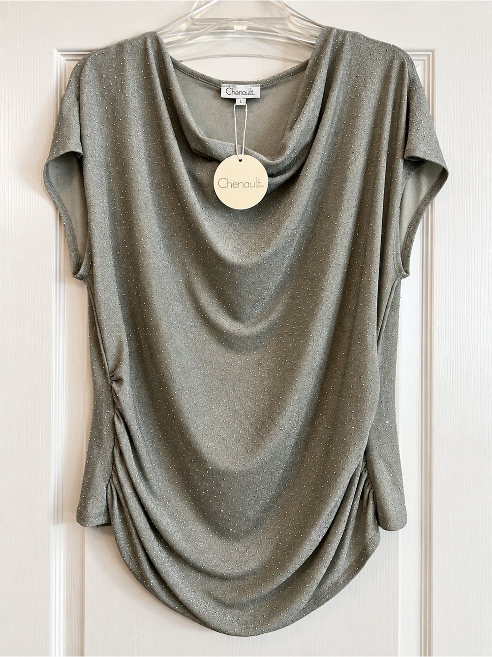 Chenault Olive Green Shimmer Drape Neck Top